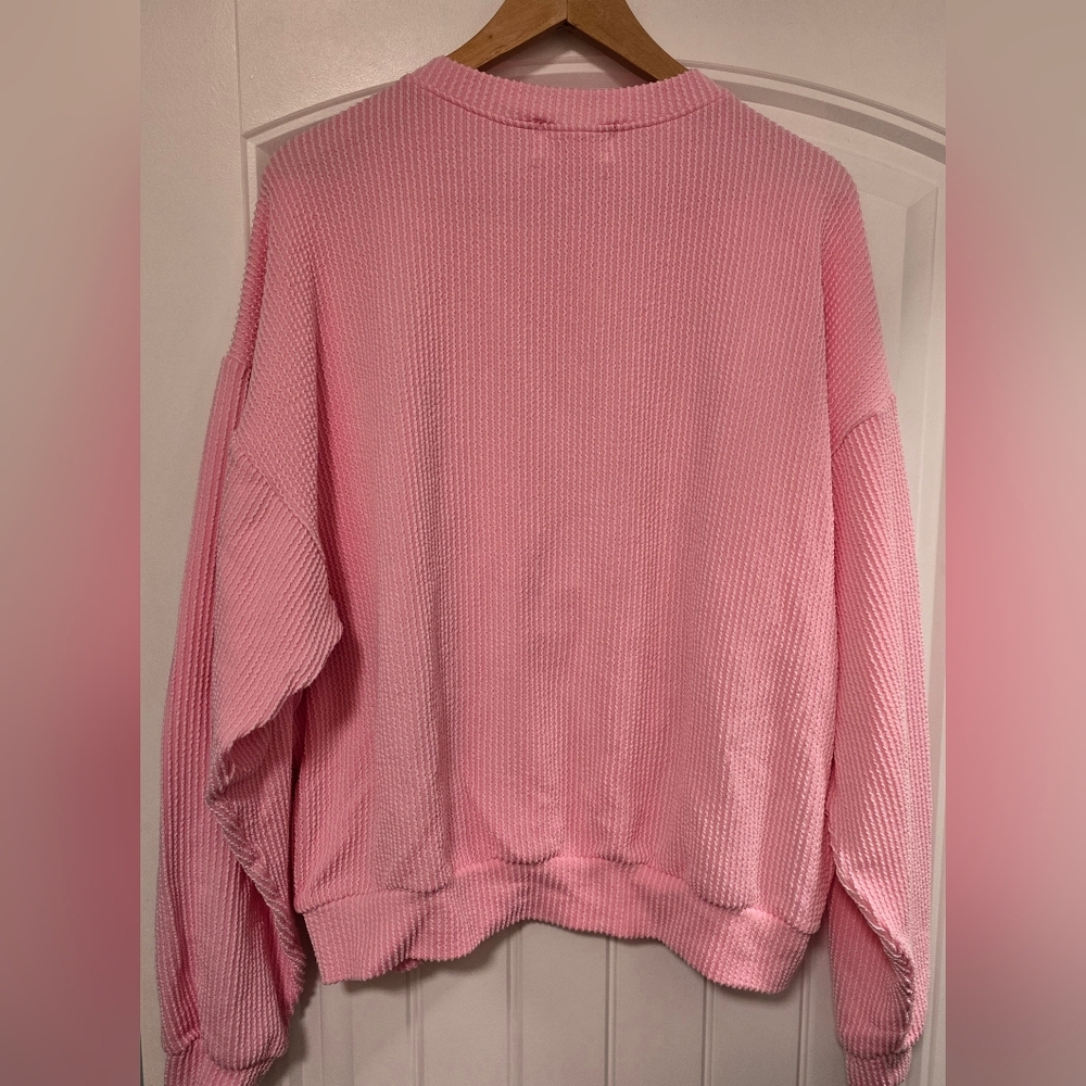BUCKET LIST Oversized Ribbed Bow Graphic Sweatshirt In Pink - Picture 5 of 5